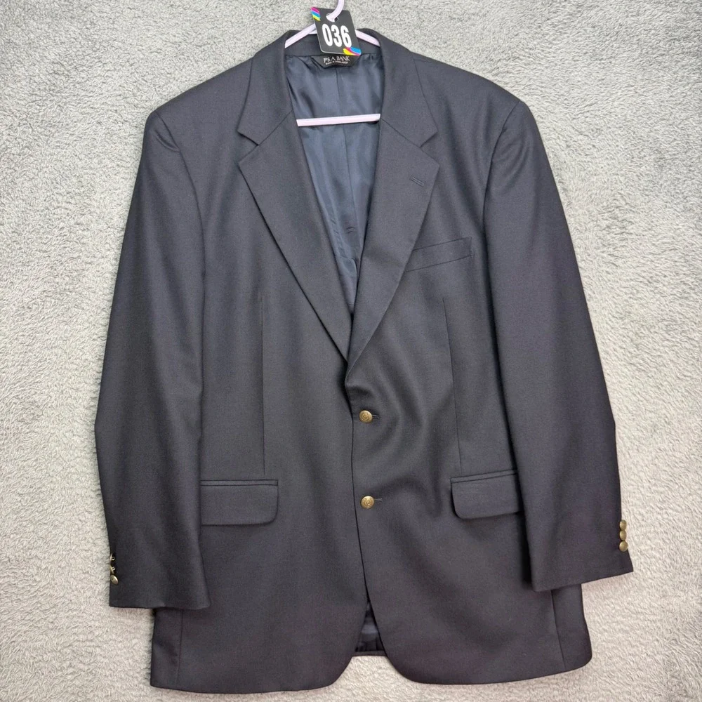 Jos. A. Bank Blazer Mens 44L Navy Blue Wool Cashmere Blend Sport Coat  Button